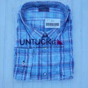 New UNTUCKit Shirt Mens 3XL Blue Red Plaid Pearl Snaps‎ Wrinkle Free Cotton